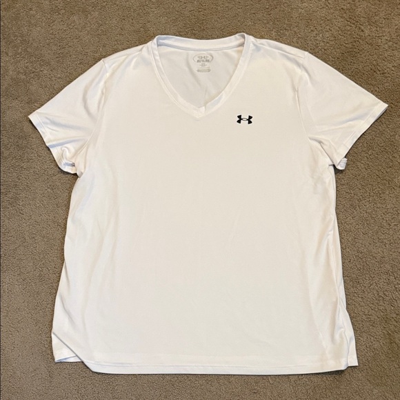 Under Armour Women's Athletic White V-Neck DriFit Tee - Picture 1 of 5